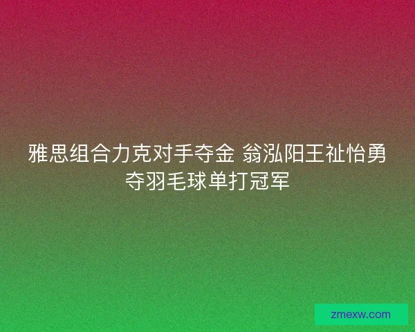 雅思组合力克对手夺金 翁泓阳王祉怡勇夺羽毛球单打冠军